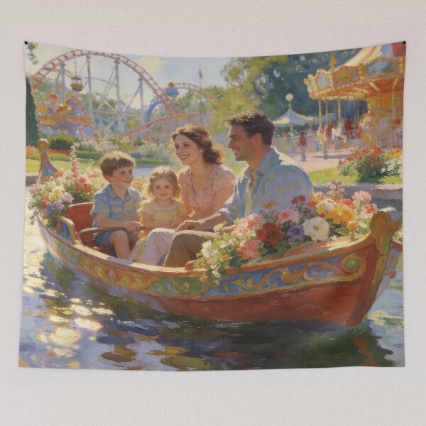 Item preview, Joyful Amusement Park Wall Art – Boat Rides, Flowers & Family Fun Landscape designed and sold by BlareBlare.