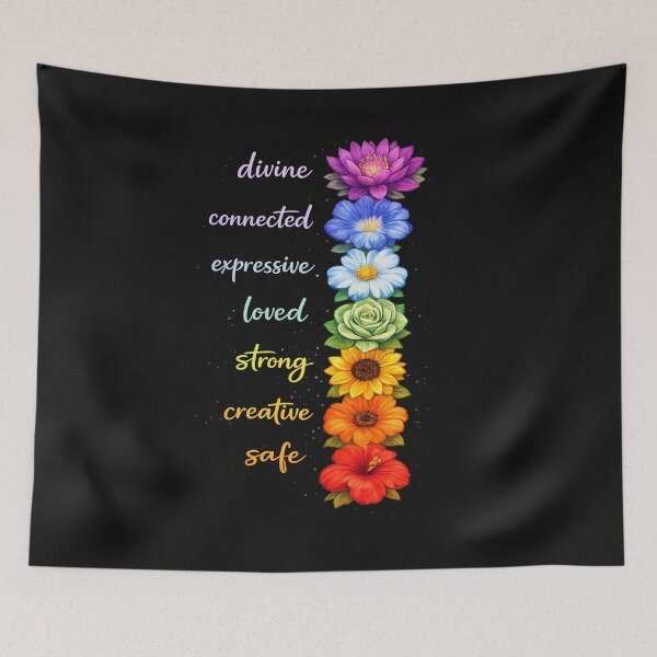 Item preview, Chakra Flowers Affirmation Hoodie Design | Spiritual Floral Energy Art | Divine Connected Expressive Loved Strong Creative Safe designed and sold by SezzyDesigns.