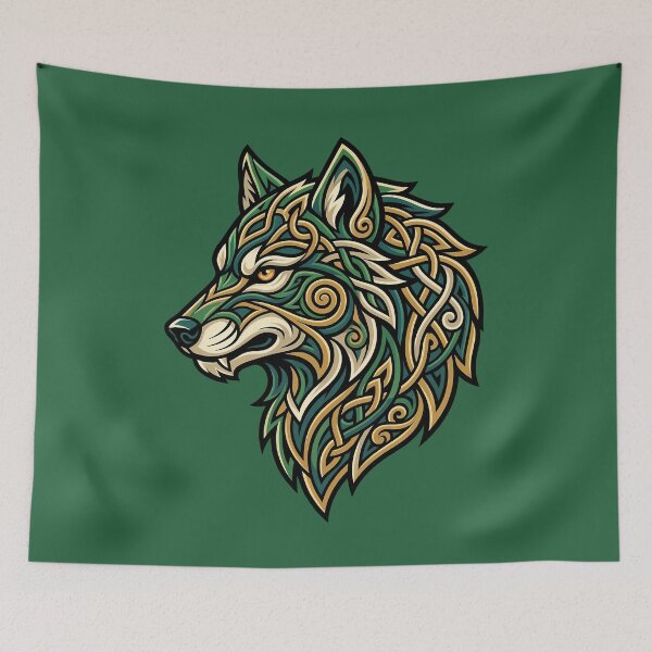 Item preview, Celtic Wolf Head Profile Norse Knotwork designed and sold by SolaoLab.