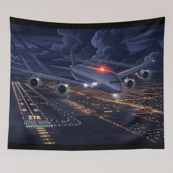 Item preview, Night over the airport with Glowing Runway Lights designed and sold by EMairplanes.