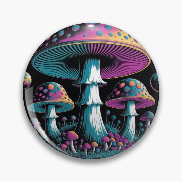 Item preview, Psychedelic Mushroom Field – Vibrant Trippy Mushroom Landscape Art designed and sold by Thompika.