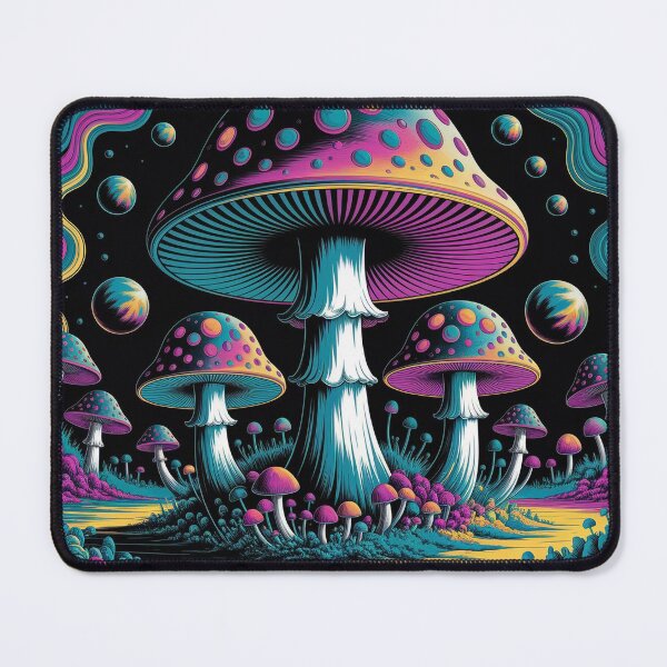 Item preview, Psychedelic Mushroom Field – Vibrant Trippy Mushroom Landscape Art designed and sold by Thompika.