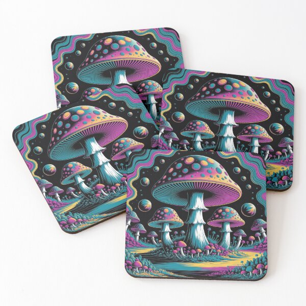 Item preview, Psychedelic Mushroom Field – Vibrant Trippy Mushroom Landscape Art designed and sold by Thompika.