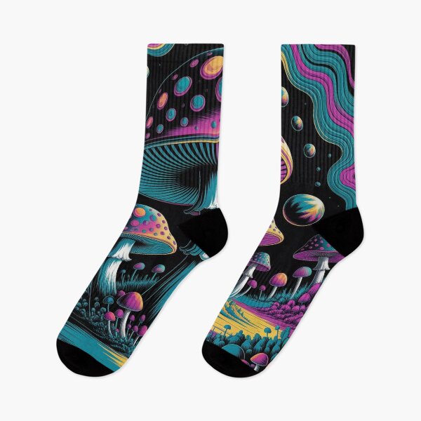 Item preview, Psychedelic Mushroom Field – Vibrant Trippy Mushroom Landscape Art designed and sold by Thompika.