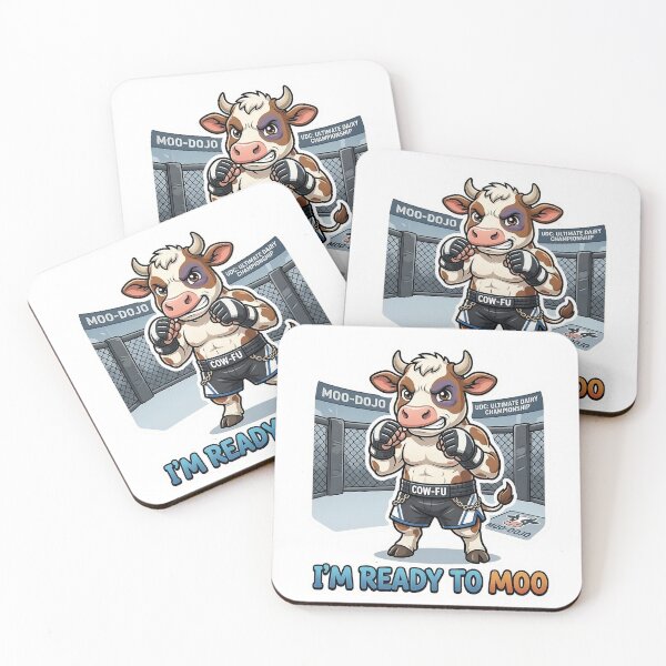 Item preview, I'm Ready To Moo MMA Cow Sticker - Funny Fighter Bull Art - Mixed Martial Arts Cow Pun designed and sold by Desperate Measures.