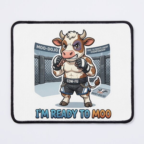 Item preview, I'm Ready To Moo MMA Cow Sticker - Funny Fighter Bull Art - Mixed Martial Arts Cow Pun designed and sold by Desperate Measures.