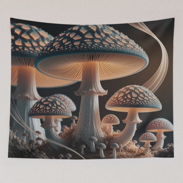Item preview, Psychedelic Mushroom Field – Vibrant Trippy Mushroom Landscape Art designed and sold by Thompika.