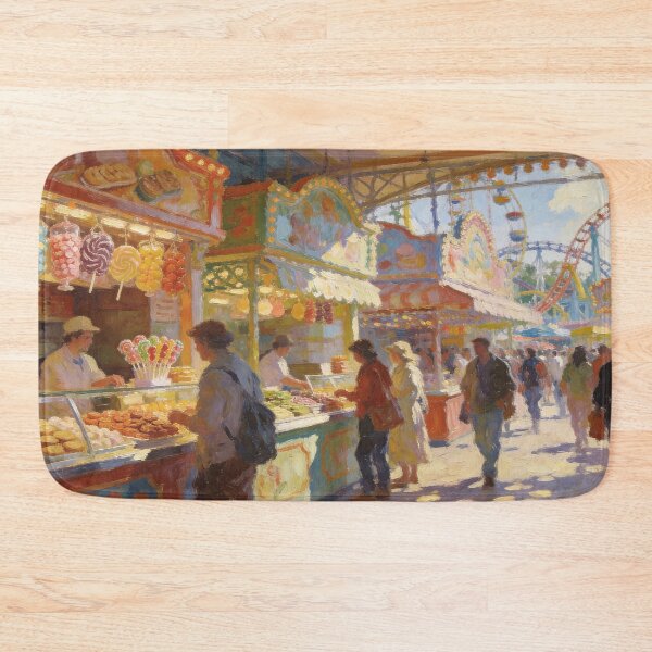 Item preview, Vibrant Carnival Park Scene – Rides, Food Court & Sweet Dessert Shop Impressionist Painting designed and sold by BlareBlare.