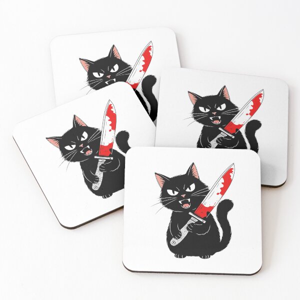 Item preview, Angry Black Cat with knife in blood funny cartoon designed and sold by AnnaHolyph.