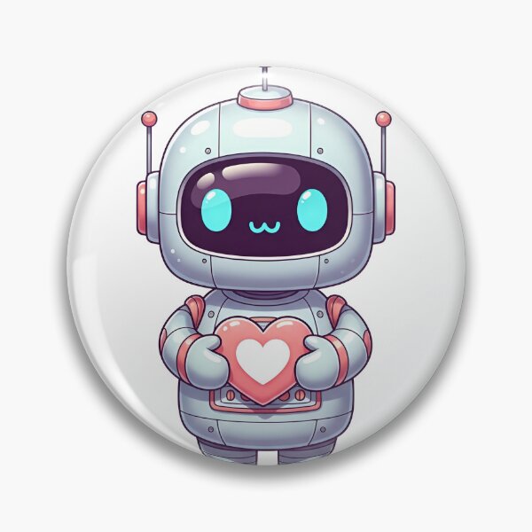 Item preview, A smiling robot holding a glowing pink heart in a futuristic cityscape designed and sold by VerizalShop.