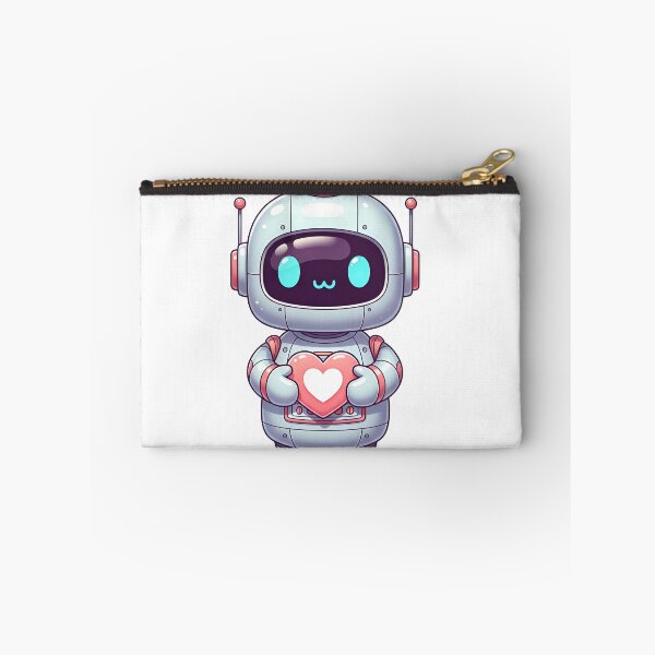 Item preview, A smiling robot holding a glowing pink heart in a futuristic cityscape designed and sold by VerizalShop.