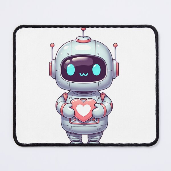 Item preview, A smiling robot holding a glowing pink heart in a futuristic cityscape designed and sold by VerizalShop.