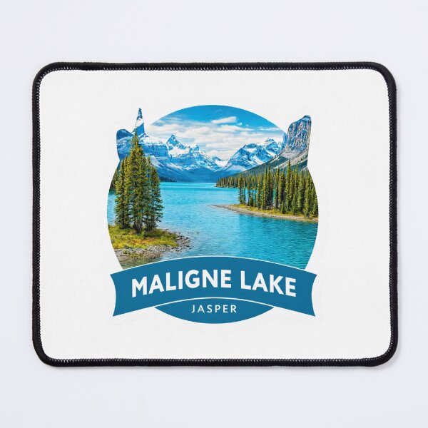 Item preview, Maligne Lake Jasper Canada Spirit Island Turquoise Water Photorealistic Travel Sticker Rocky Mountains Badge designed and sold by Blurbean.
