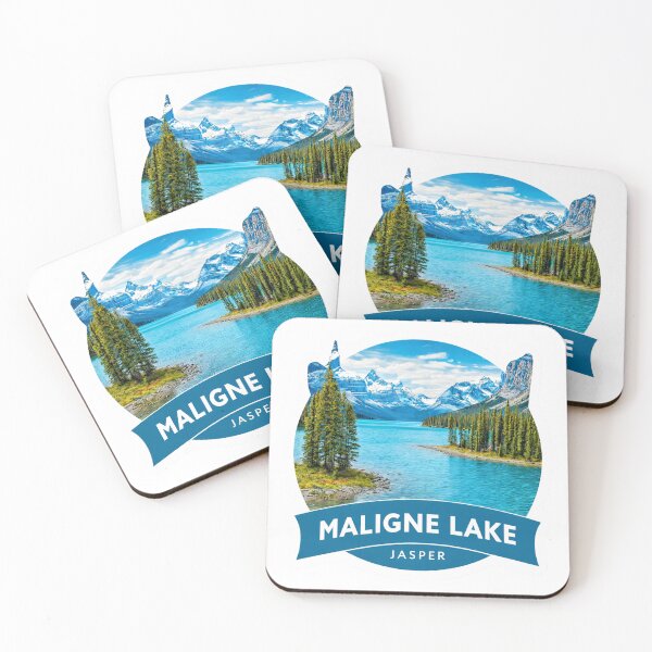 Item preview, Maligne Lake Jasper Canada Spirit Island Turquoise Water Photorealistic Travel   Sticker Rocky Mountains Badge designed and sold by Blurbean.