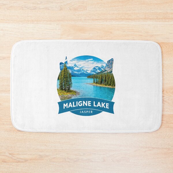 Item preview, Maligne Lake Jasper Canada Spirit Island Turquoise Water Photorealistic Travel   Sticker Rocky Mountains Badge designed and sold by Blurbean.