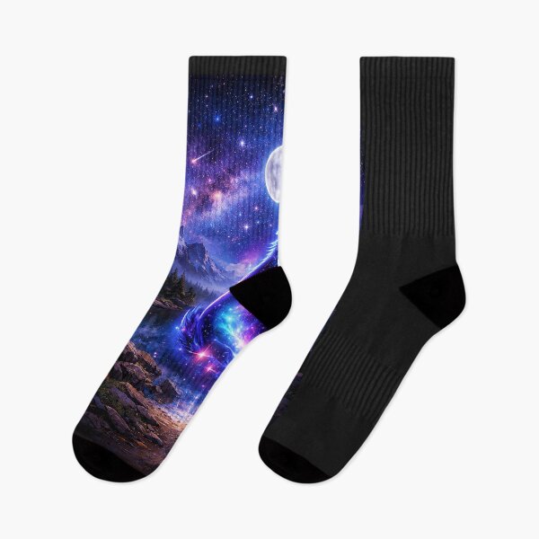 Item preview, Cosmic Wolf Howling at Full Moon Galaxy Night Landscape with Mountains and Waterfall designed and sold by TTM Inspirational.