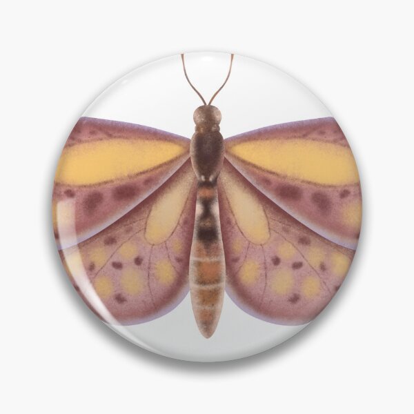 Item preview, A bright yellow and purple butterfly with spots on a white background. designed and sold by Grin Katalina Floral Patterns & Cozy Art.