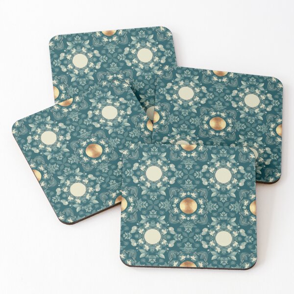 Item preview, Teal Botanical Mandala Tile Pattern with Floral Motifs designed and sold by RidaSalArt.