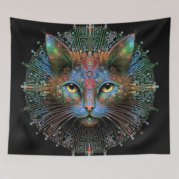 Item preview, Cybernetic cat mandala designed and sold by Karaburmagirl.