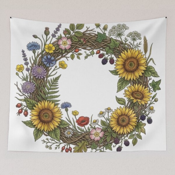 Item preview, Sunflower Wildflower Botanical Wreath designed and sold by UkieSun.