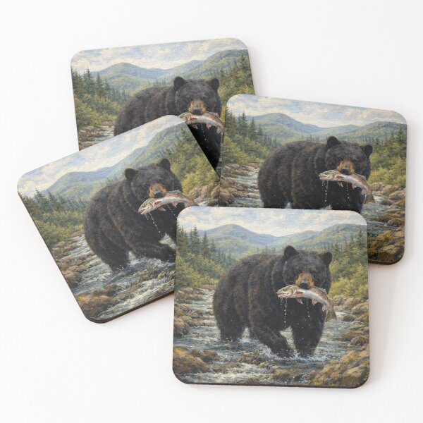 Item preview, Rustic Black Bear Wall Art Print, Mountain Stream Wildlife Painting, Cabin Lodge Decor, Framed Woodland Nature Artwork designed and sold by SezzyDesigns.