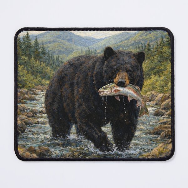 Item preview, Rustic Black Bear Wall Art Print, Mountain Stream Wildlife Painting, Cabin Lodge Decor, Framed Woodland Nature Artwork designed and sold by SezzyDesigns.