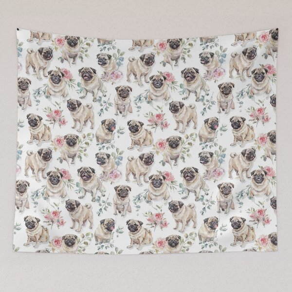Item preview, Pug Dog Dloral White Background Throw Blanket, Phone Case designed and sold by candiscamera.