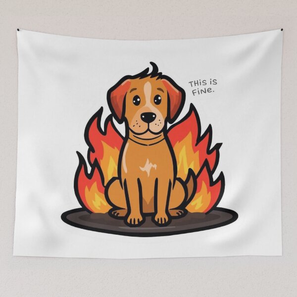 Item preview, This Is Fine Dog Burning Room Funny Chaos Sticker designed and sold by NeonNerdStudio.