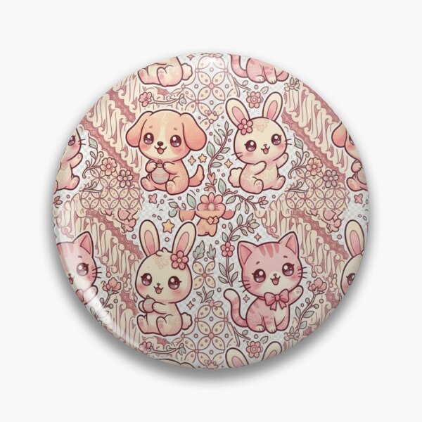 Item preview, Kawaii Batik Animal Pattern – Cute Chibi Cat, Rabbit & Dog with Indonesian Parang Kawung Motif, Pastel Seamless Design designed and sold by ahfas86.