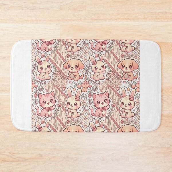 Item preview, Kawaii Batik Animal Pattern – Cute Chibi Cat, Rabbit & Dog with Indonesian Parang Kawung Motif, Pastel Seamless Design designed and sold by ahfas86.
