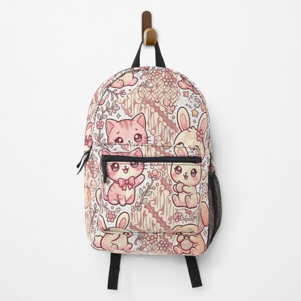 Item preview, Kawaii Batik Animal Pattern – Cute Chibi Cat, Rabbit & Dog with Indonesian Parang Kawung Motif, Pastel Seamless Design designed and sold by ahfas86.