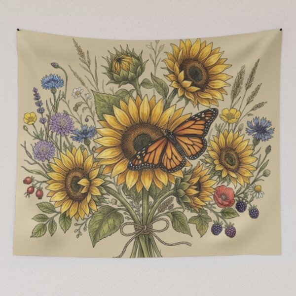Item preview, Sunflower Bouquet with Monarch Butterfly designed and sold by UkieSun.