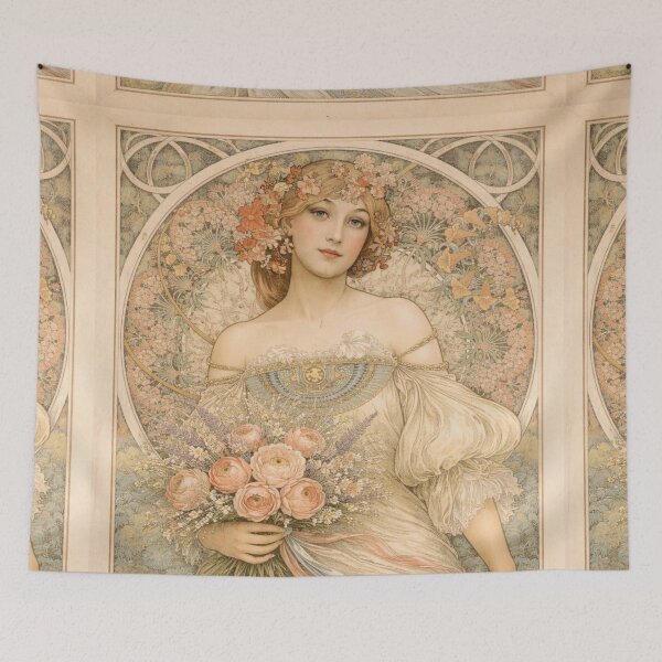 Item preview, Vintage Art Nouveau Floral Woman Print, Boho Romantic Wall Art, Alphonse Mucha Style Goddess Portrait, Feminine Cottagecore Decor designed and sold by SezzyDesigns.