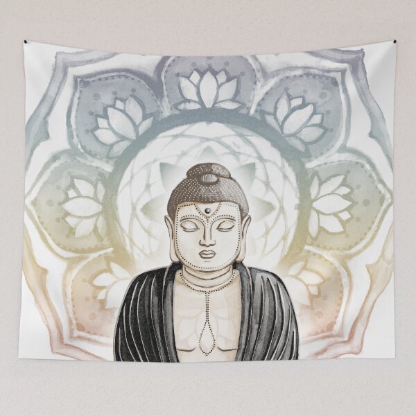 Item preview, Buddha Padma Watercolor - Fawn Earth Coal - Rainbow Sunset Halo designed and sold by Irene Estelle.