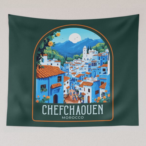 Item preview, Chefchaouen Vintage Travel Illustration designed and sold by HomeLivingCo.