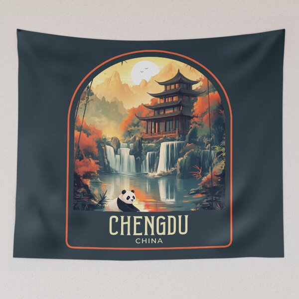 Item preview, Chengdu Vintage Travel Illustration designed and sold by HomeLivingCo.