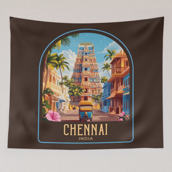 Item preview, Chennai Vintage Travel Illustration designed and sold by HomeLivingCo.