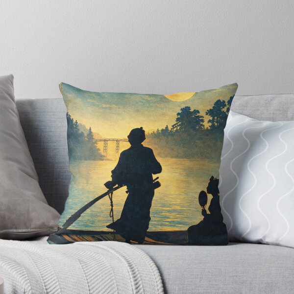 Item preview, Japanese Moonlight Art Nouveau Boat Scene for Vintage Art Lovers designed and sold by RickE.