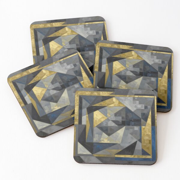 Item preview, Geometric Fusion Art – Abstract Shapes in Gold, Blue & Black designed and sold by FotoworldEdel.