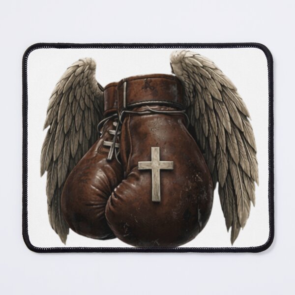 Item preview, Vintage Brown Boxing Gloves With Wings Faith Fighter Design designed and sold by bloomandbeads.eu.