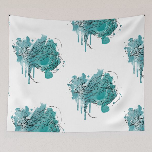 Item preview, Turquoise swimming Jellyfish Artwork designed and sold by Moana Matron Designs.