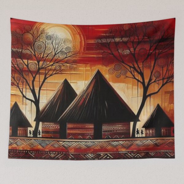 Item preview, Huts in the Sun, Tribal Art Style  designed and sold by Shs-Kenya.
