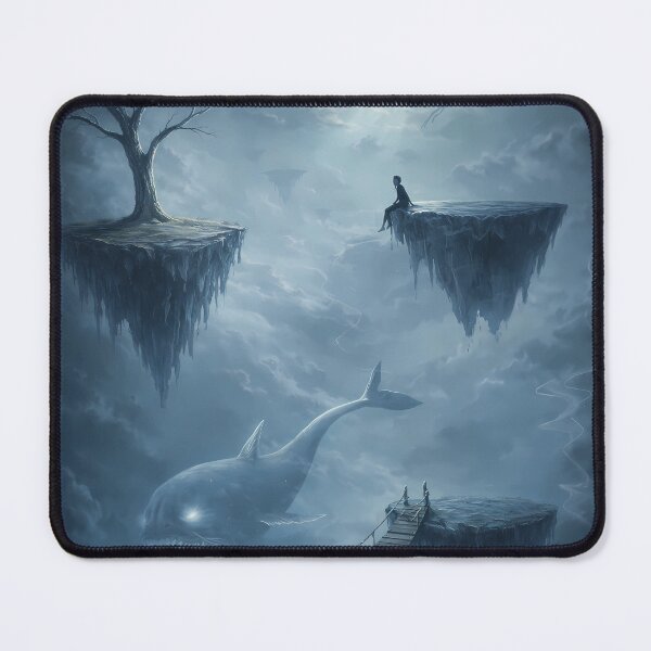 Item preview, Lonely Dreamscape with Floating Islands and Shadow Whale – Dark Surreal Fantasy Art designed and sold by KnitOfShadoF.