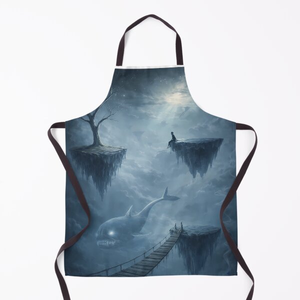 Item preview, Lonely Dreamscape with Floating Islands and Shadow Whale – Dark Surreal Fantasy Art designed and sold by KnitOfShadoF.