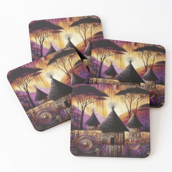 Item preview, Huts in Purple Gold, Tribal Art Style  designed and sold by Shs-Kenya.