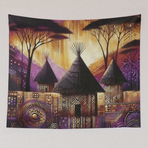 Item preview, Huts in Purple Gold, Tribal Art Style  designed and sold by Shs-Kenya.