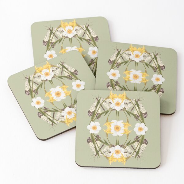 Item preview, Vintage Entomological Damask - Narcissus and Insects. Symmetrical Spring Nature Mandala designed and sold by Grin Katalina Floral Patterns & Cozy Art.