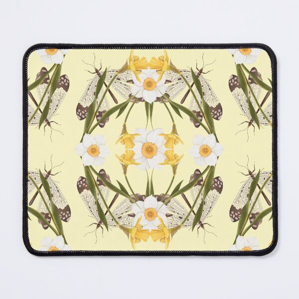 Item preview, Vintage Entomological Damask - Narcissus and Insects. Symmetrical Spring Nature Mandala designed and sold by Grin Katalina Floral Patterns & Cozy Art.