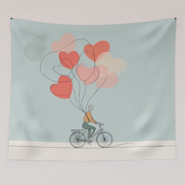 Item preview, Bike rider with heart balloons designed and sold by anytka.
