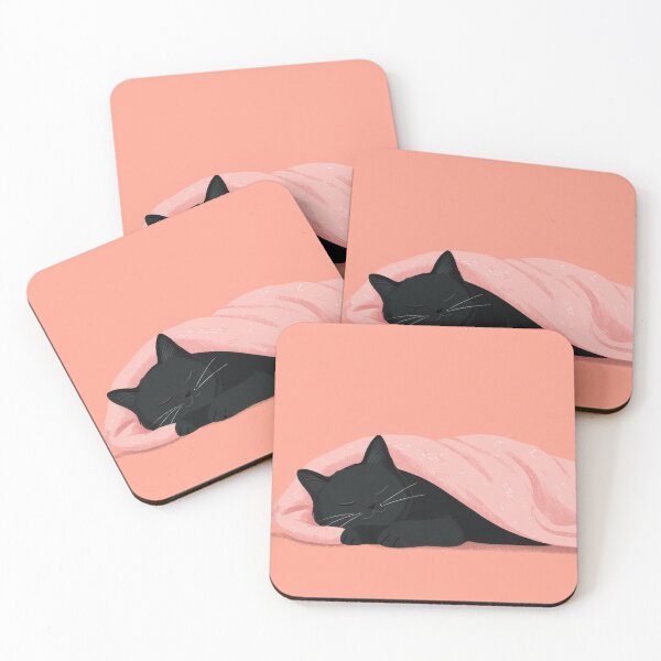 Item preview, Black cat sleeps under pink blanket designed and sold by anytka.